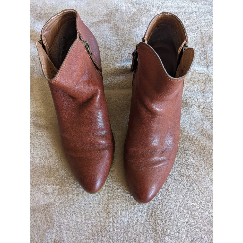 Frye Cognac Leather Ankle Boots Pointed Toe Stacked Block Heel 3470016-COG 8M